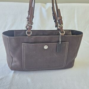 Coach Chelsea Black Pebbled Leather East West Tote Shopper Shoulder Bag 8E97